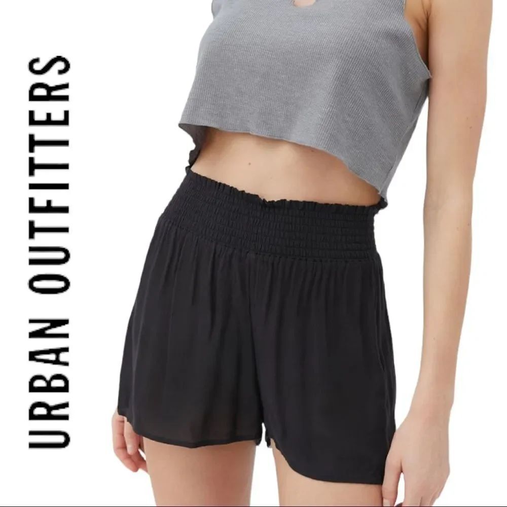 NEW Urban Outfitters UO Out From Under Black Beach Smocked Waist Short Shorts S